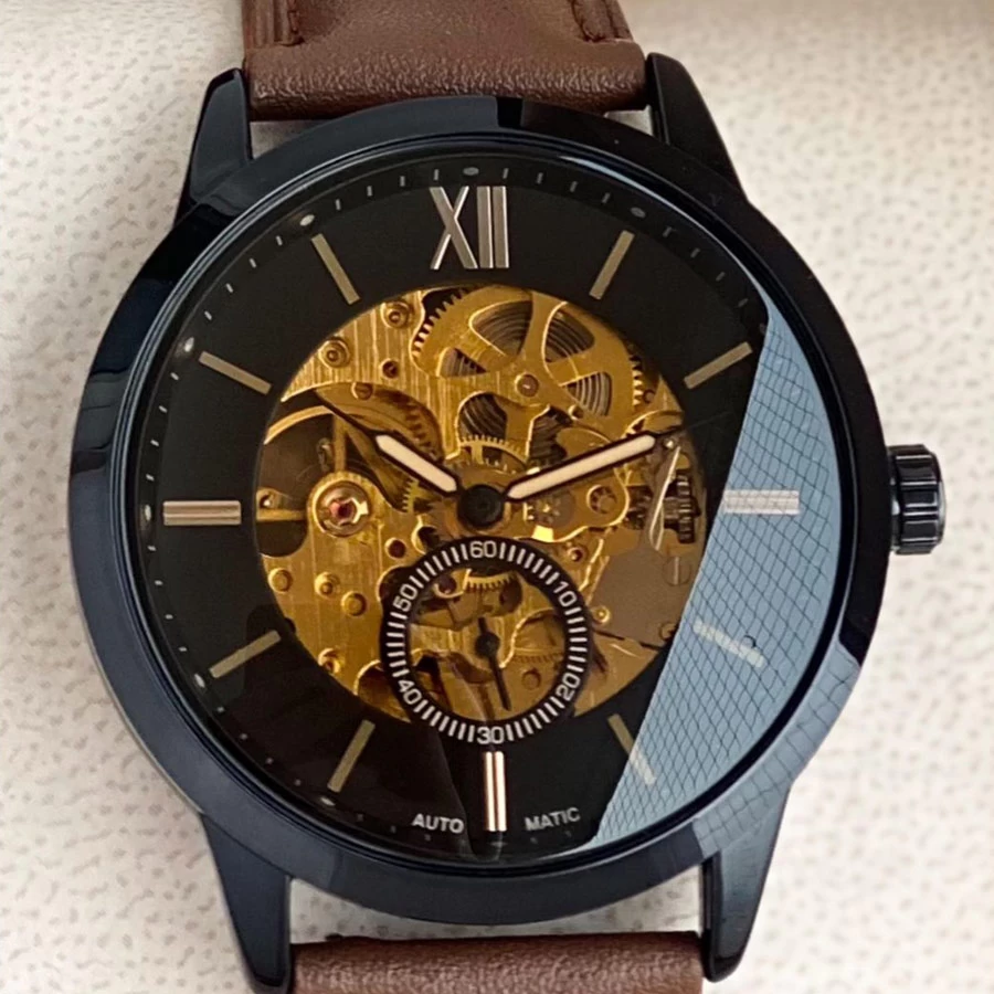 Fossil 7AAA Premium Skeleton Dial Watch for Men – Automatic, Leather Strap